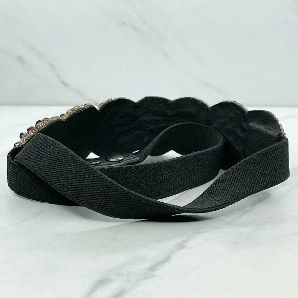 Beaded Faux Leather Stretch Belt Size Small S Womens